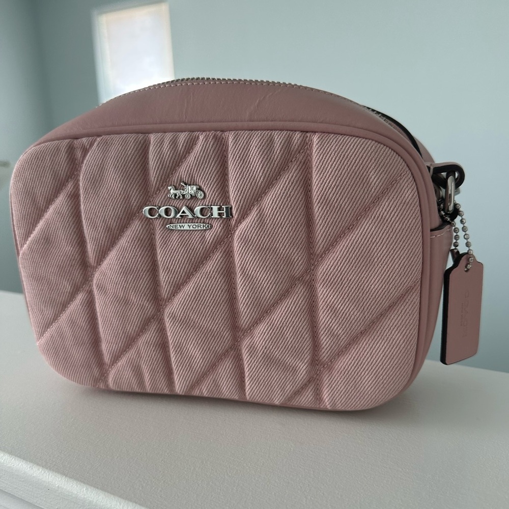 Coach Quilted Denim Crossbody and Matching Card Case in Pale Pink - Picture 2 of 7